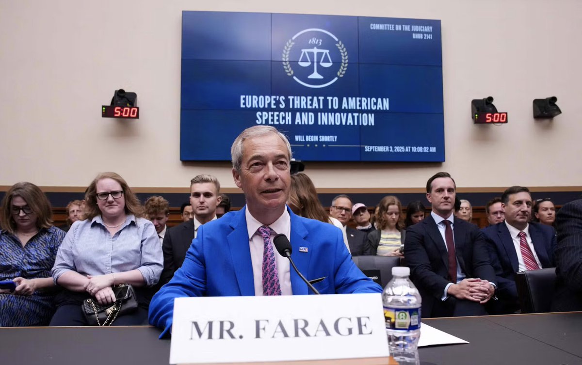 silvano_trotta's tweet image. L'homme politique britannique Nigel Farage, chef du parti Reform UK et figure emblématique du mouvement pour le Brexit, s'est exprimé ce jour devant la commission judiciaire de la Chambre des représentants des États-Unis. Il y a mis en garde contre une atteinte croissante à la…