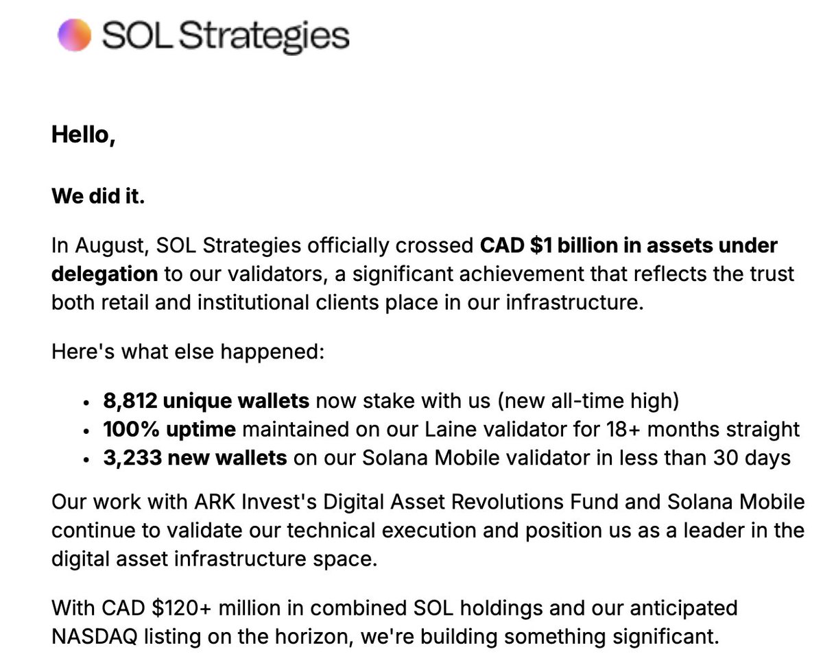 SOL Strategies News: @solstrategies_ passes $1b CAD in AUD (Assets under  Delegation) new fundemental metrics I love it. @ReserveSolana can we add AUD  in the dashboard?