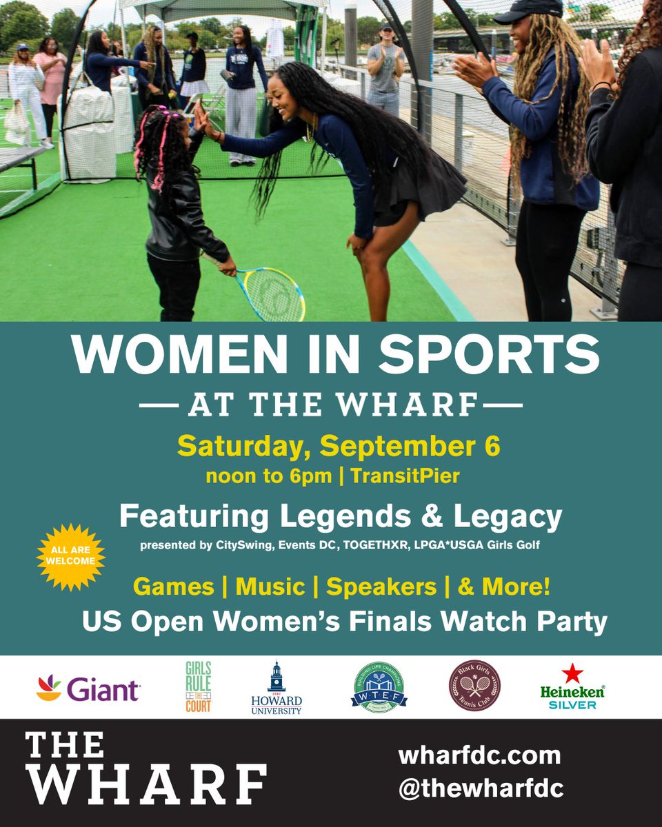 Join us Saturday, Sept 6 at the Wharf for the Women in Sports Celebration! 💙 Girls Rule the Court™ will be there along with other amazing organizations, plus you can catch the US Open Women’s Final and try your serve with Giant Food. 🎾

#girlsrulethecourt | @thewharfdc