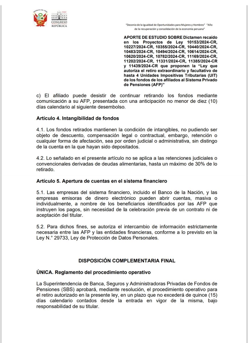 Hoy, en la Comisión de Economía, hemos solicitado que se agende el debate del predictamen que autoriza el retiro de las 4 UIT de los fondos de AFP. Para tal propósito, hemos presentado públicamente un aporte elaborado por nuestro despacho, basado en el análisis de los informes