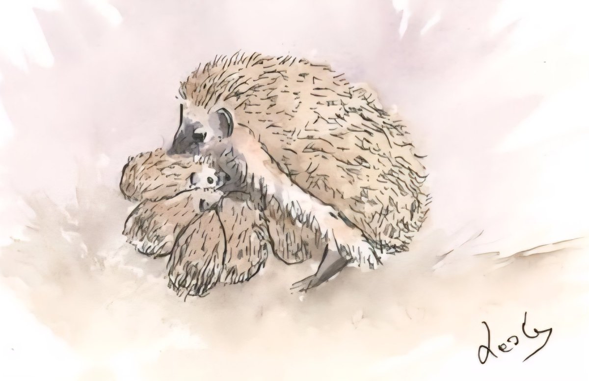 Nesquik1962's tweet image. Really love this #Hedgehog mama &amp;amp; #hoglets.

Taken from Fb #HedgehogArt #LesleyEveratt