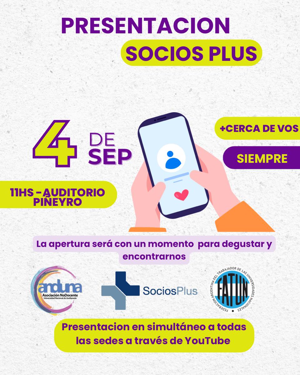 Este jueves presentamos la app Sociosplus ✌🏻

Una solución digital a las consultas de nuestros afiliados y afiliadas 🤍 porque siempre elegimos hacer!

<a href="/SindicatoAnduna/">ANDUNA</a>