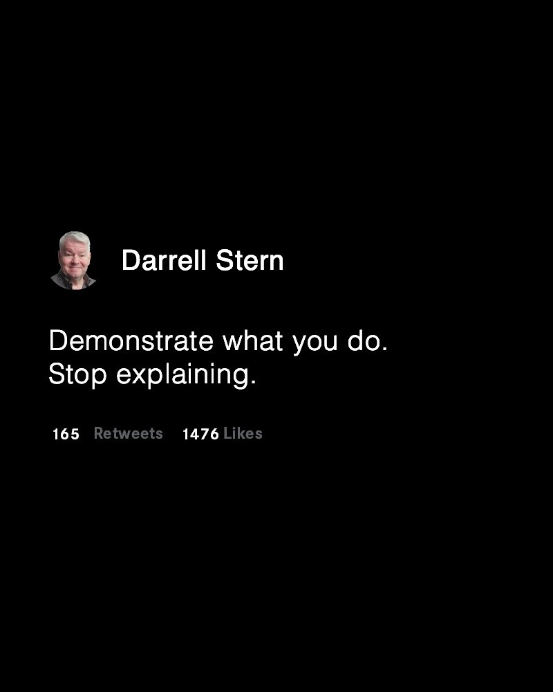 DarrellStern's tweet image. Domonstrate what you do.
Stop explaining.
#LocalSEO #GoogleRanking #WordPressTips #ContentMarketing #DigitalMarketing #MarketingStrategy #SEOForBusiness #SmallBusinessGrowth #OnlineVisibility #ClientSuccess #MarketingJedi #SternStorming #SearchEngineOptimization #NoAdsNeeded