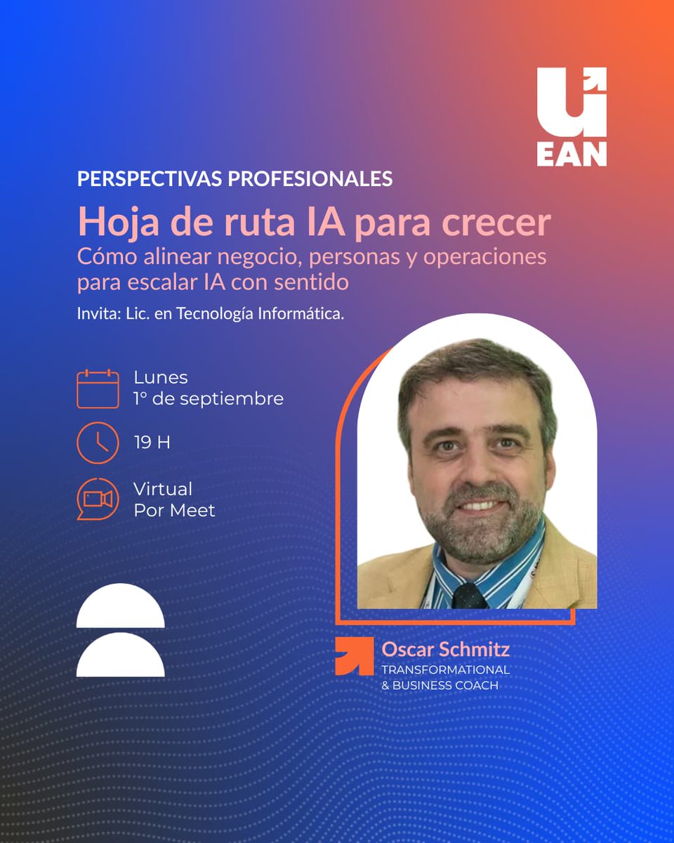 Webinar gratuito: “Hoja de ruta IA para crecer – Cómo alinear negocio, personas y operaciones para escalar IA con sentido” | Organiza UEAN cxo-community.com/2025/08/webina… #Webinar #InteligenciaArtificial #TransformaciónDigital #NegociosDisruptivos #InnovaciónTecnológica