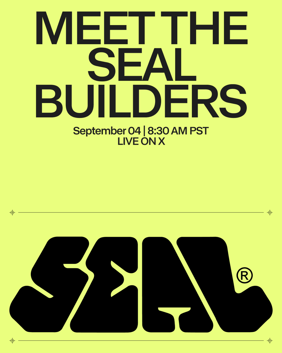 Meet the Seal Builders event poster featuring the Seal logo on a yellow background