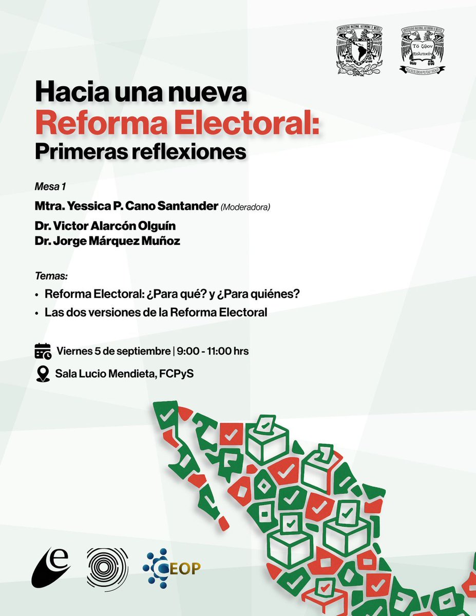 rmop_fcpys's tweet image. El debate sobre la #ReformaElectoral está abierto, y traemos para ti un espacio para pensar el rumbo de la #Democracia.🗳️

📅Viernes 5/09/2025

🔴Mesa 1 | ¿Para qué y para quiénes?

🔴Mesa 2 | #Partidos, financiamiento, federalismo, equidad e injerencia del CO

¡No te lo pierdas!
