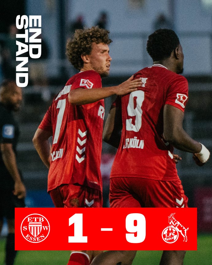 Wir gewinnen das Testspiel gegen den Oberligisten Schwarz-Weiß Essen mit 9:1.

Die Tore erzielten Luca Waldschmidt (5), Ragnar Ache (2), Denis Huseinbasic und Jan Thielmann.
___
1:9 (90.) #ETBKOE #effzeh