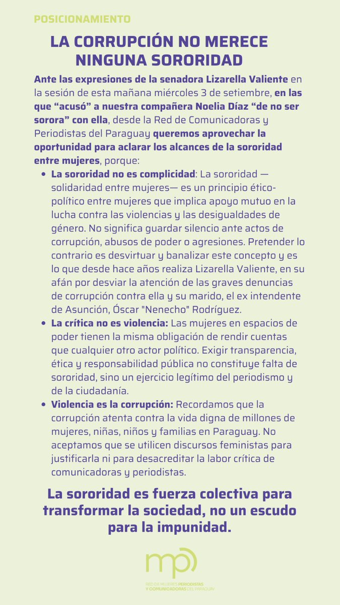 RMPCpy's tweet image. 👉🏽La sororidad es fuerza colectiva para transformar la sociedad, no un escudo para la impunidad.