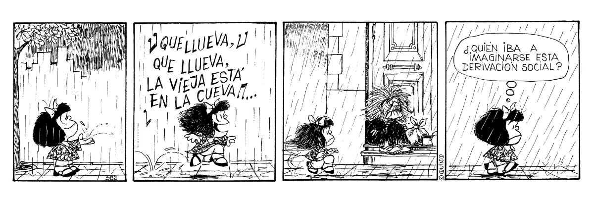 MafaldaDigital's tweet photo. «¿Quién iba a imaginarse esta derivación social?». 🌧

#Mafalda #Quino https://t.co/CWutir7XyD