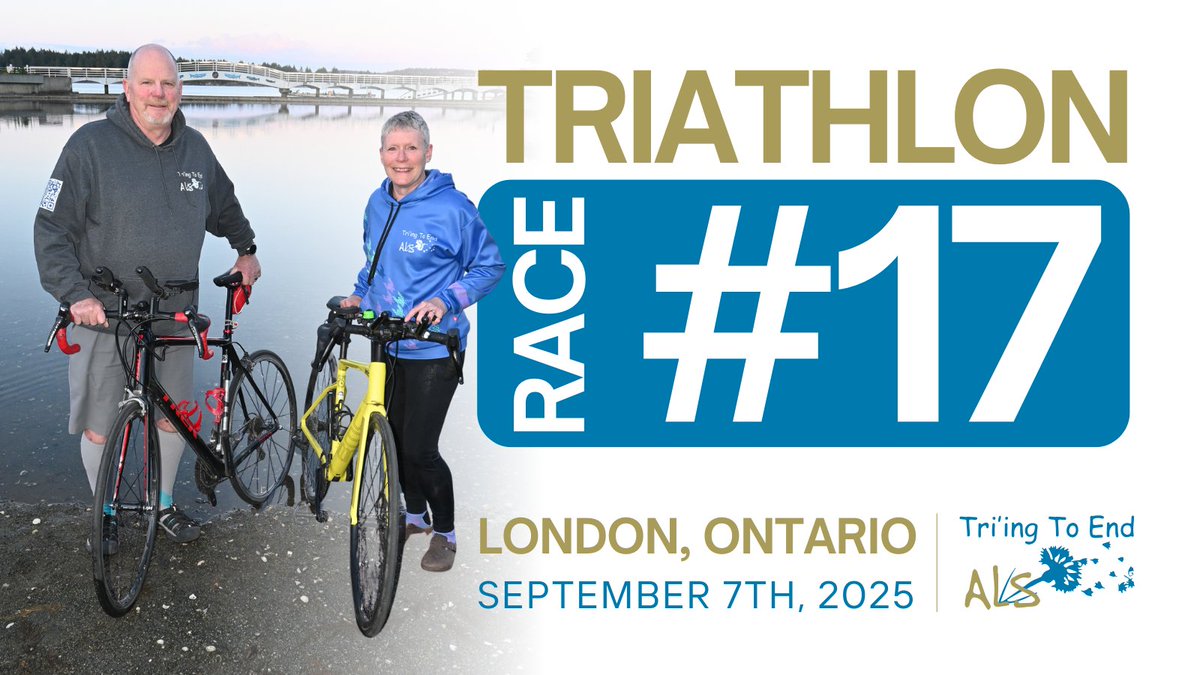 Tri'ing to End ALS Fundraising Journey. 🏊‍♀️🚴‍♂️🏃‍♀️ Triathlon 17 of 18 is set to take place in the vibrant city of London, Ontario, on September 7th, 2025. 📣 Wish them luck and show your support by donating to their cause at triingtoendals.ca