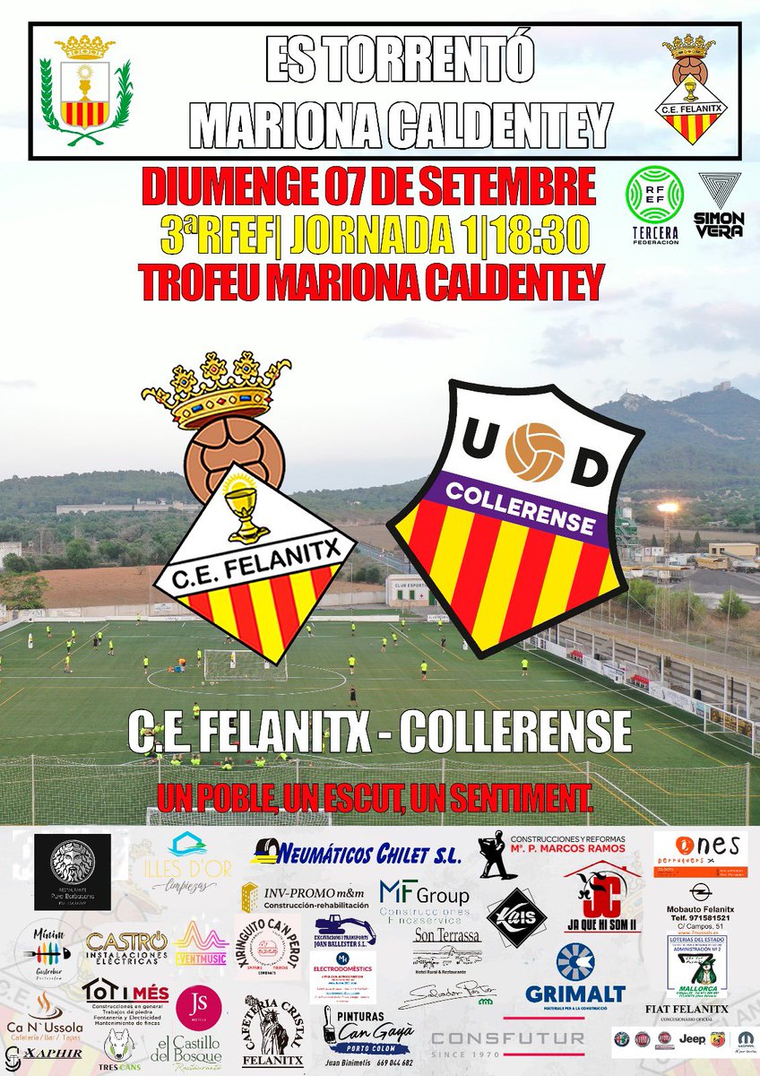 🔥 Això ja comença!!! 

📌 Aquest pròxim 𝗱𝗶𝘂𝗺𝗲𝗻𝗴𝗲 𝗮 𝗹𝗲𝘀 𝟭𝟴:𝟯𝟬 hrs el nostre primer equip rep el <a href="/udcollerense/">Collerense </a> per iniciar la nova temporada. 

🏆 També és celebrarà el Trofeu Mariona Caldentey.

🤍 Veniu a animar l’equip des del primer dia. 

#vamosfela