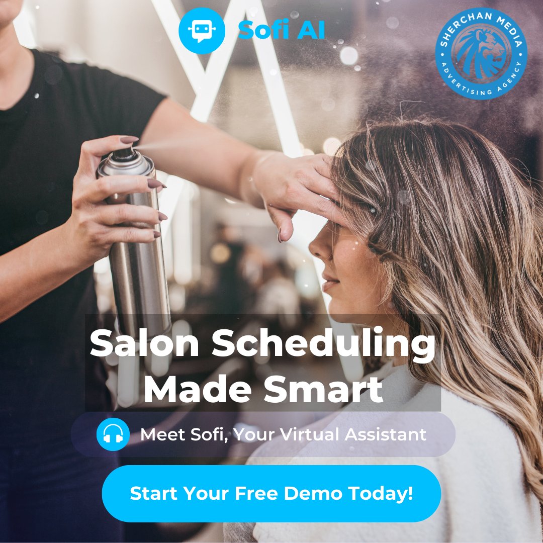 SherchanMedia's tweet photo. Sofi AI is your Virtual Salon Assistant:
1. Book &amp; reschedule 24/7
2.Automated reminders = fewer no-shows
3. Smart waitlist fills cancellations
4.Follow-ups drive repeat visits

You focus on clients.

Call to book a demo | (518) 862-8832
#SalonSucces #AISalonAssistant #albanyny https://t.co/2H3JjomSrN