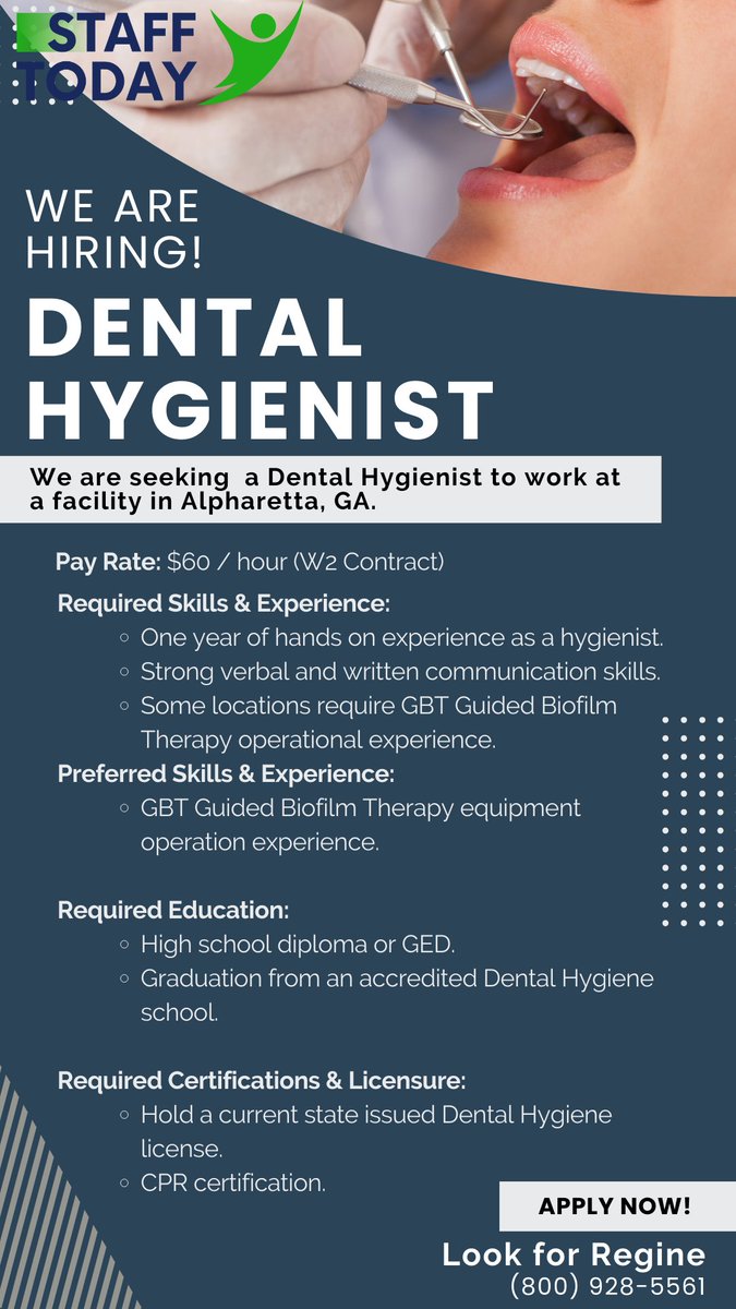 StaffToday25's tweet photo. ๐จ Weโre Hiring! ๐จ
โจ RN | Romulus, NY
โจ Legal Secretary | Albany, NY
โจ Dental Assistant | Suwanee, GA
โจ Dental Hygienist | Alpharetta, GA
Apply today! ๐
๐ 800-928-5561 | ๐ https://t.co/erokaVFunN
#StaffToday #NowHiring #DentalJobs #DentalAssistant #NYJobs #GAJobs https://t.co/Oxv1iwWyWA