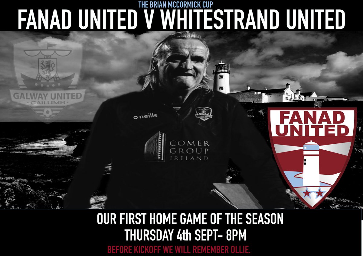 Fanad United 🆚 Whitestrand United
📅 Thursday 4th September
⏰ Kick-off 8:00pm
🏆 Brian McCormick Cup

Tomorrow night marks our first home game of the season. Before the match we will take time to remember our former player and manager, Ollie.

It would be great to see you there