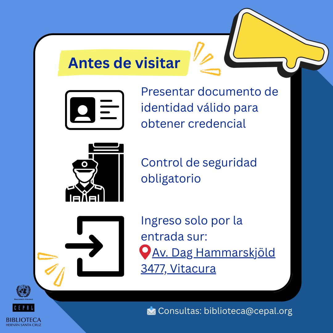 🙋‍♀️¿Necesitas investigar o realizar un trabajo académico en nuestra Biblioteca? Con 2 días de anticipación, agenda una cita en este formulario en línea👉bit.ly/agendesuvisita…

🕒Consulta nuestros horarios en nuestra página Web cepal.org/es/biblioteca
