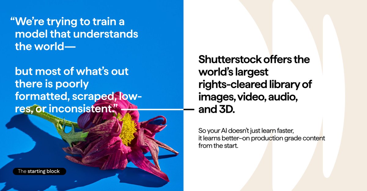Shutterstock's tweet image. Great AI starts with great training data. Train and fine-tune your AI models with over 600 million rights-cleared assets and human-reviewed metadata from our world-class content library. 

shutterstock.visitlink.me/MGdNHs