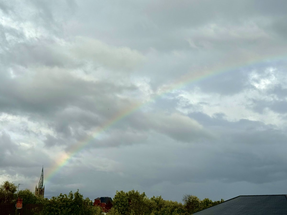 maxchan's tweet image. A rainbow after the rain.  #CrookedSpire #Chesterfield #Rainbow