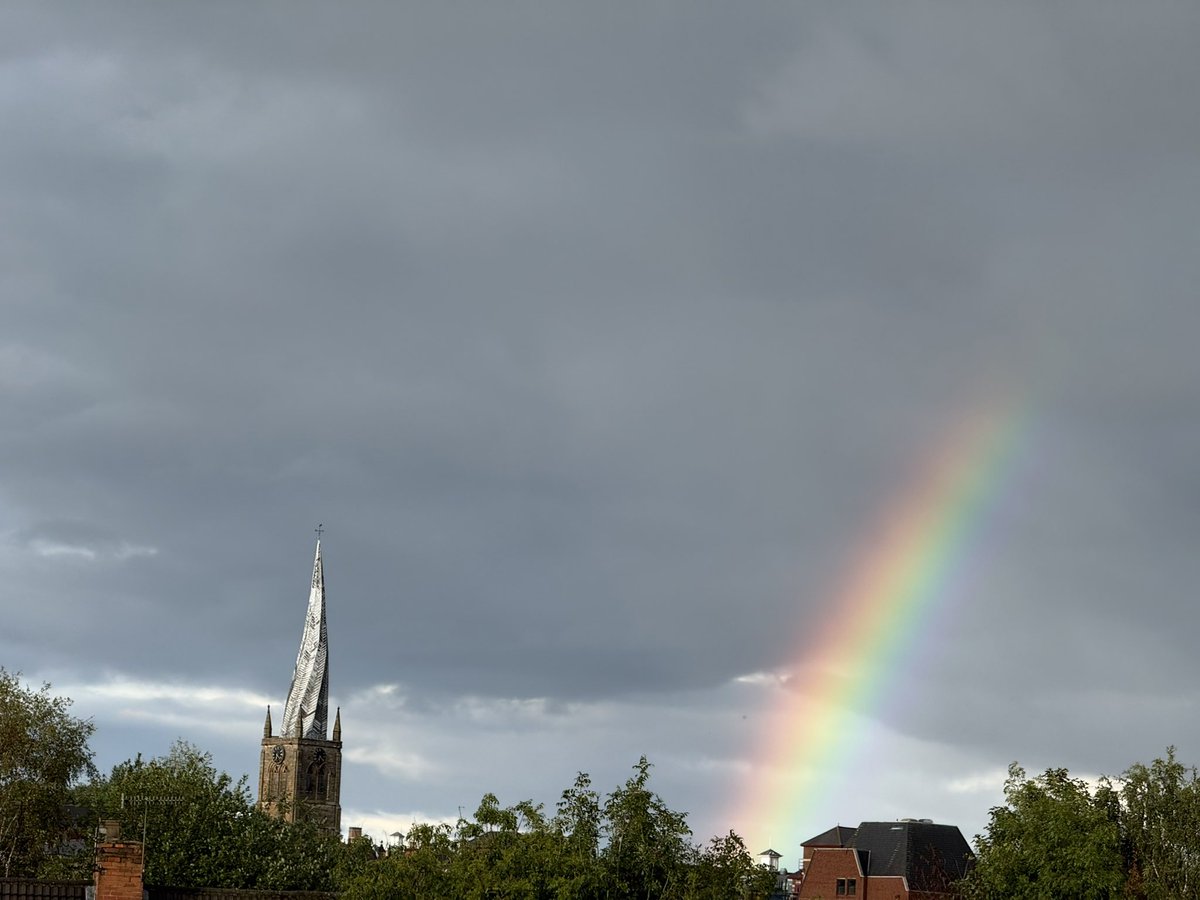maxchan's tweet image. A rainbow after the rain.  #CrookedSpire #Chesterfield #Rainbow