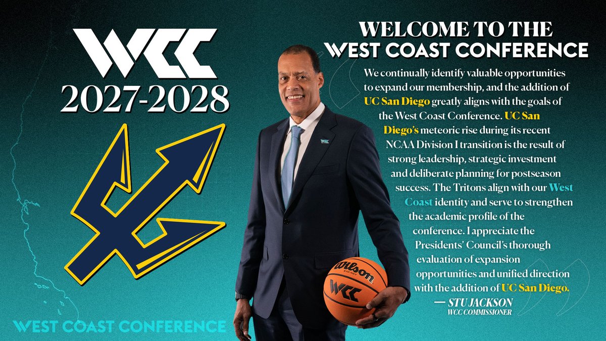 West Coast Conference (@wccsports) on Twitter photo "𝑻𝒉𝒆 𝑻𝒓𝒊𝒕𝒐𝒏𝒔 𝒂𝒍𝒊𝒈𝒏 𝒘𝒊𝒕𝒉 𝒐𝒖𝒓 𝑾𝒆𝒔𝒕 𝑪𝒐𝒂𝒔𝒕 𝒊𝒅𝒆𝒏𝒕𝒊𝒕𝒚"
- #WCCsports Commissioner, <a href="/StuJackson32/">Stu Jackson</a> "𝑻𝒉𝒆 𝑻𝒓𝒊𝒕𝒐𝒏𝒔 𝒂𝒍𝒊𝒈𝒏 𝒘𝒊𝒕𝒉 𝒐𝒖𝒓 𝑾𝒆𝒔𝒕 𝑪𝒐𝒂𝒔𝒕 𝒊𝒅𝒆𝒏𝒕𝒊𝒕𝒚"
- #WCCsports Commissioner, <a href="/StuJackson32/">Stu Jackson</a>
