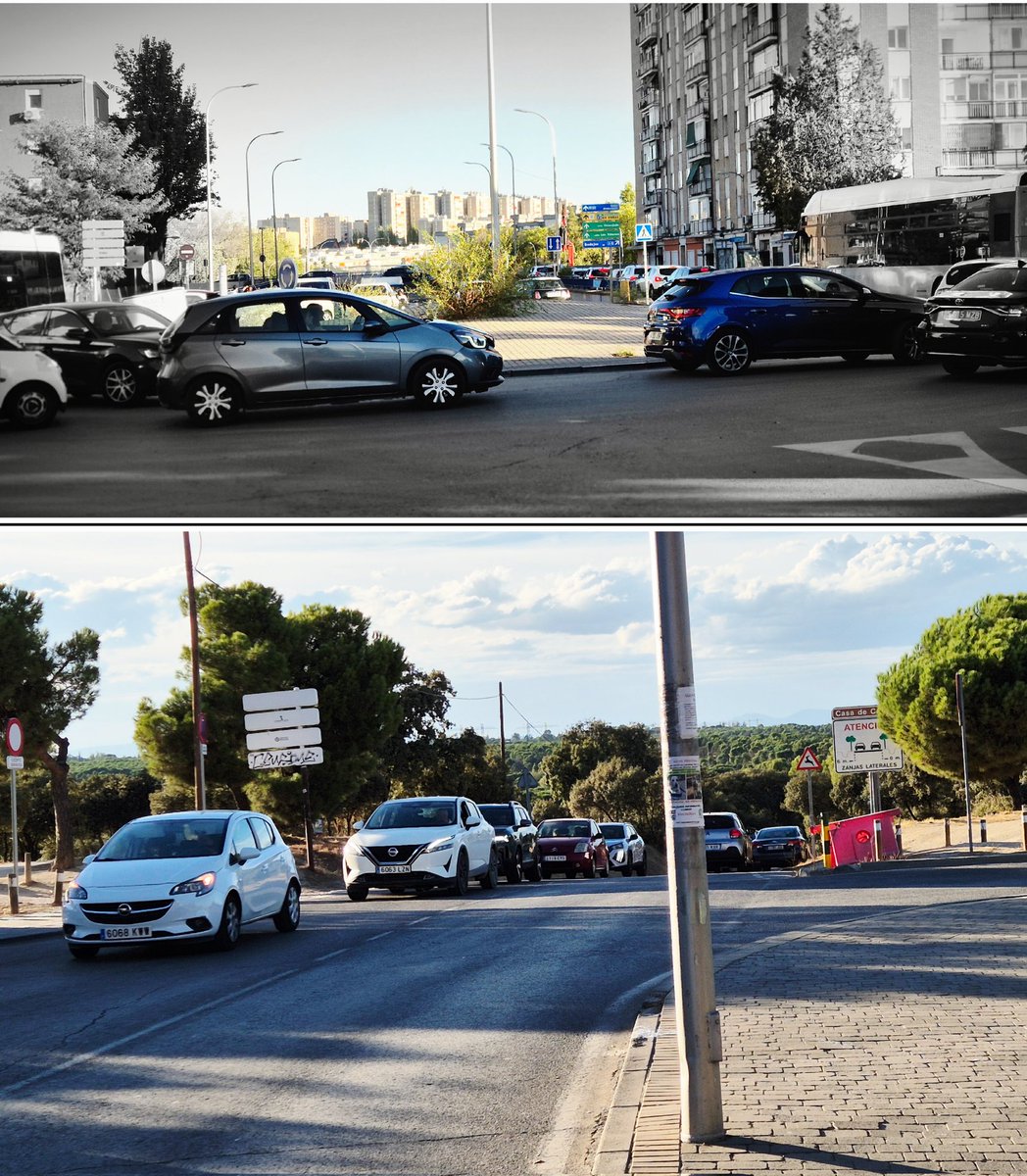Esta tarde a las 19:30, calle de San Manuel todavía sin terminar las obras y a la vez gran atasco en rotonda y carretera del Zoo