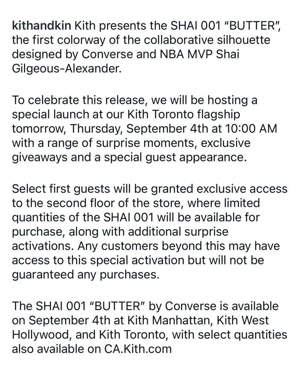 nicekicks's tweet image. Kith Toronto is hosting a special in-store launch of the “Butter” Converse SHAI 001 at 10AM 👀🧈