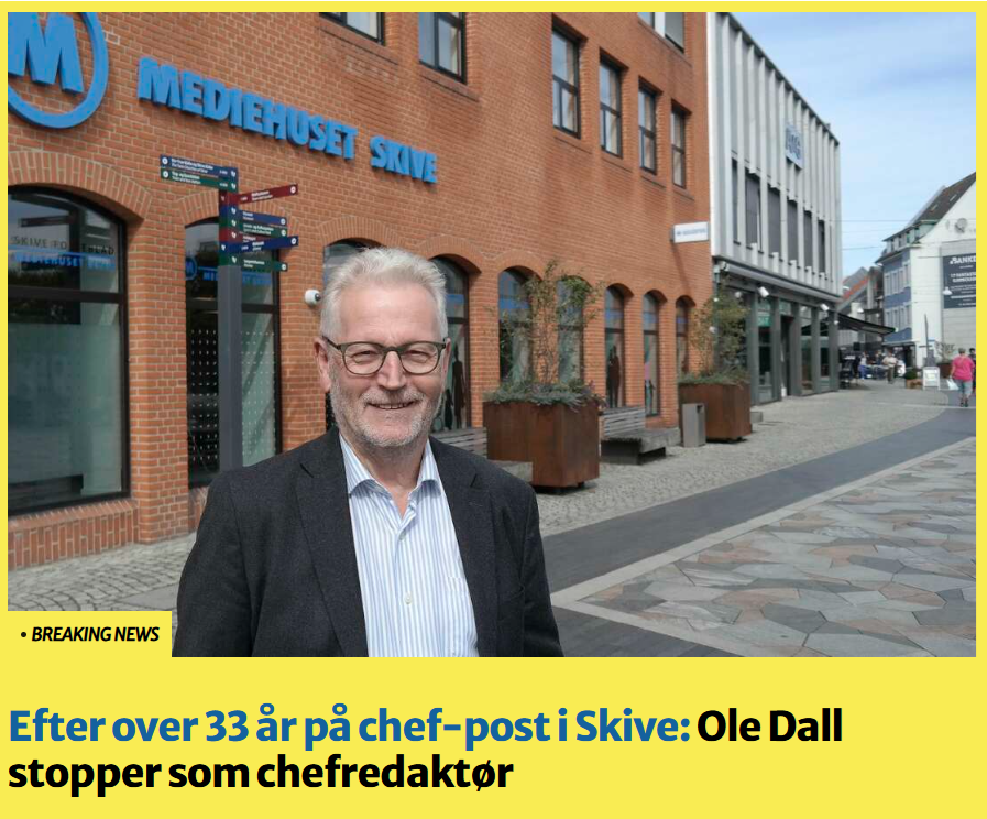 Stor nyhed i den jyske avisbranche!

Den navnkundige Ole Dall stopper som redaktør for Skive Folkeblad (min hjemstavns avis).