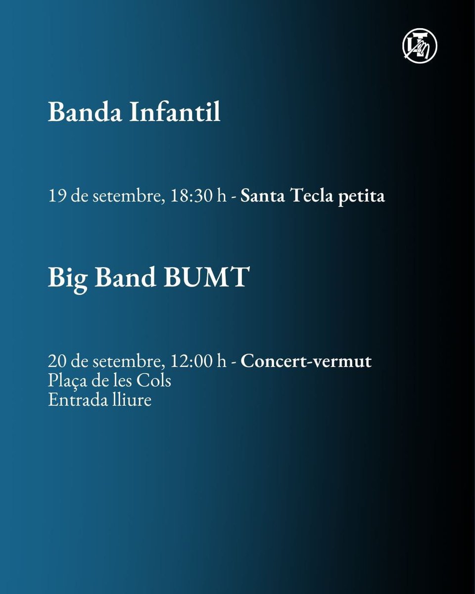 S’apropa #SantaTecla i la #BUMT tenim preparades totes aquestes actuacions! 🤩

Mira el calendari i apunta’t les dates perquè no te’n perdis cap😙

Recordeu que la més propera és #ElectroBUMT !🎶