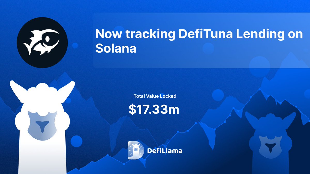 DefiLlama 宣布在 Solana 上追踪 DefiTuna Lending，TVL 为 $17.33 million