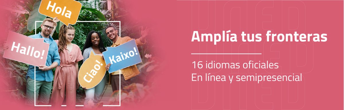 CUID_UNED's tweet image. Si aún no te has matriculado en alguno de nuestros 1⃣6⃣idiomas, aprovecha la oportunidad de aprender o mejorar uno nuevo en línea o semipresencial con UNED Idiomas:
📲Matrículate en línea: uned.es/idiomas
🗣️¡Todavía estás a tiempo!
#EstudiaEnLaUNED #idiomas