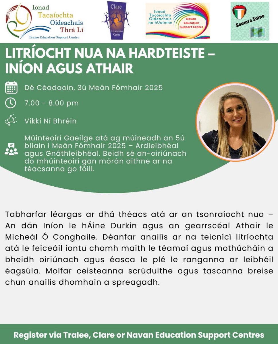 894 Múinteoir Gaeilge i láthair anocht ag webinar fiúntach @seomra_iníne ar an gcúrsa nua litríochta don Ardteist.
Buíochas le <a href="/ClareEdCentre/">Clare Education Centre</a> <a href="/TraleeESC/">Tralee Education Support Centre</a>  @edcentrenavan agus le Vikki í féin.
Ag súil leis an gcéad cheann eile #gaeilge <a href="/AnGreasan/">An Gréasán</a> <a href="/Oide_PP_Gaeilge/">Oide Iar-bhunscoileanna</a> <a href="/Colaistebride/">Coláiste Bríde D22</a>