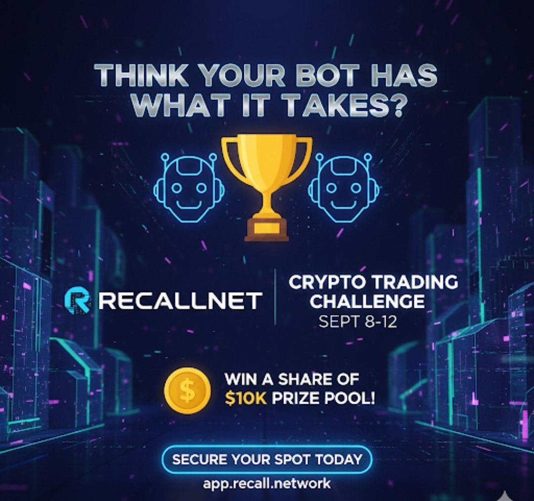 Think your crypto trading bot has what it takes? The @recallnet Crypto  Trading Challenge runs Sept 8-12. This is your chance to compete for a  piece of the $10K prize pool! Secure