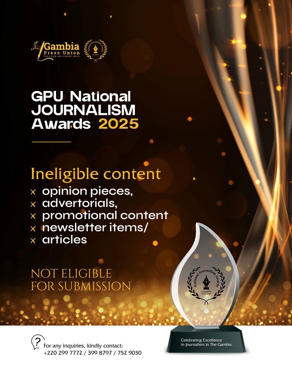 National Journalism Awards (@gpuawards) on Twitter photo โ
๐ซ๐๐โ๐ ๐๐๐๐๐๐ ๐๐๐๐๐๐๐๐๐๐ ๐๐๐๐โ๏ธ
Apply with your ๐๐๐๐ ๐๐๐
๐๐๐๐๐๐๐๐ ๐๐๐๐๐๐๐โ let your hard work shine where it matters most.
๐ Submit here: gpuawards.gm/submit-entry/
#NJA2025 #GPUAwards #ApplyNow #10YearsOfExcellence โ
๐ซ๐๐โ๐ ๐๐๐๐๐๐ ๐๐๐๐๐๐๐๐๐๐ ๐๐๐๐โ๏ธ
Apply with your ๐๐๐๐ ๐๐๐
๐๐๐๐๐๐๐๐ ๐๐๐๐๐๐๐โ let your hard work shine where it matters most.
๐ Submit here: gpuawards.gm/submit-entry/
#NJA2025 #GPUAwards #ApplyNow #10YearsOfExcellence