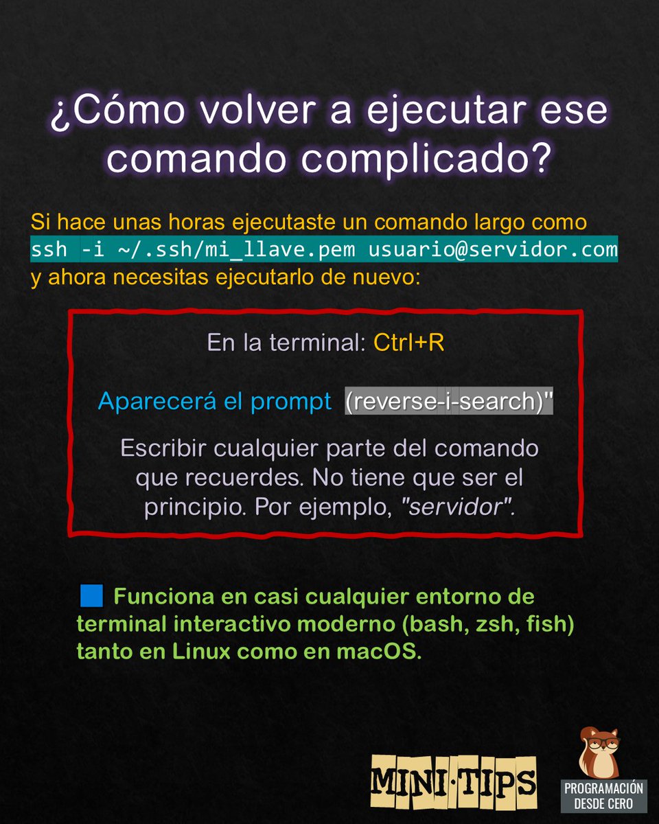 Programacion_0's tweet image. ⚡Mini-tip para recordar un comando complicado

#programacion #bash