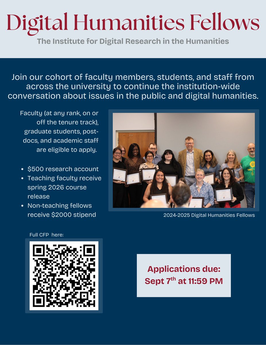 Final reminder: Applications to join our Digital Humanities Fellows cohort are due September 7th!