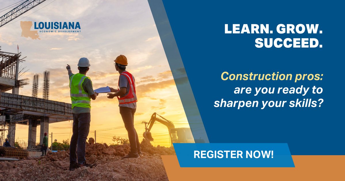 LSBDC (@lsbdc) on Twitter photo Construction pros: are you ready to sharpen your skills?
The LCAI Business & Law Seminar is a 6-week virtual course on contracts, safety, bidding & beyond.
Learn. Grow. Succeed. Register now!
OpportunityLouisiana.gov/LCAI-BL Construction pros: are you ready to sharpen your skills?
The LCAI Business & Law Seminar is a 6-week virtual course on contracts, safety, bidding & beyond.
Learn. Grow. Succeed. Register now!
OpportunityLouisiana.gov/LCAI-BL