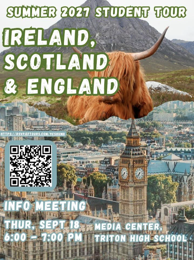Triton High School (@triton_high) on Twitter photo We’re thrilled to share that we’re heading to Ireland in Summer 2027!
Interest Meeting Details:
� Date: September 18 � Time: 6:00 PM � Location: Media Center
Faculty Sponsor: Mr. Brian Foster (bfoster@harnett.k12.nc.us)
�RSVP here to join us: bit.ly/3Hma3ON We’re thrilled to share that we’re heading to Ireland in Summer 2027!
Interest Meeting Details:
� Date: September 18 � Time: 6:00 PM � Location: Media Center
Faculty Sponsor: Mr. Brian Foster (bfoster@harnett.k12.nc.us)
�RSVP here to join us: bit.ly/3Hma3ON