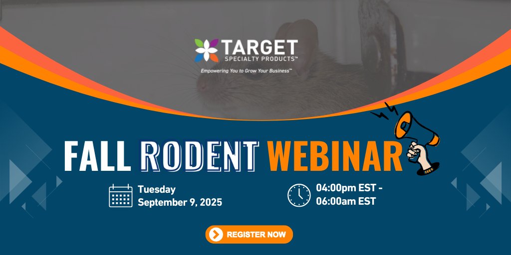 Rodents don’t take a break — and neither should your prevention strategies. 🧰 Join Target Specialty Products for our Fall Rodent Webinar on September 9th and stay one step ahead this season.
🔗 Register now to secure your spot! spklr.io/6014BH9hy
