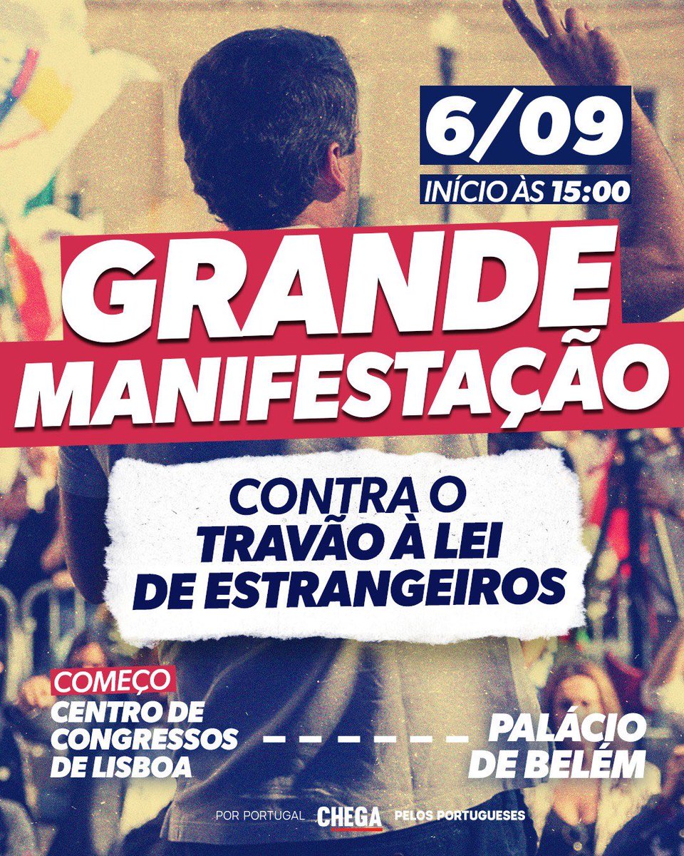 A imigração descontrolada atirou os serviços públicos e o país para o caos completo, mas, ainda assim, o Tribunal Constitucional colocou um travão a novas regras. Isto não pode continuar! 
❗️Junta-te a nós no sábado para uma mega manifestação em Lisboa