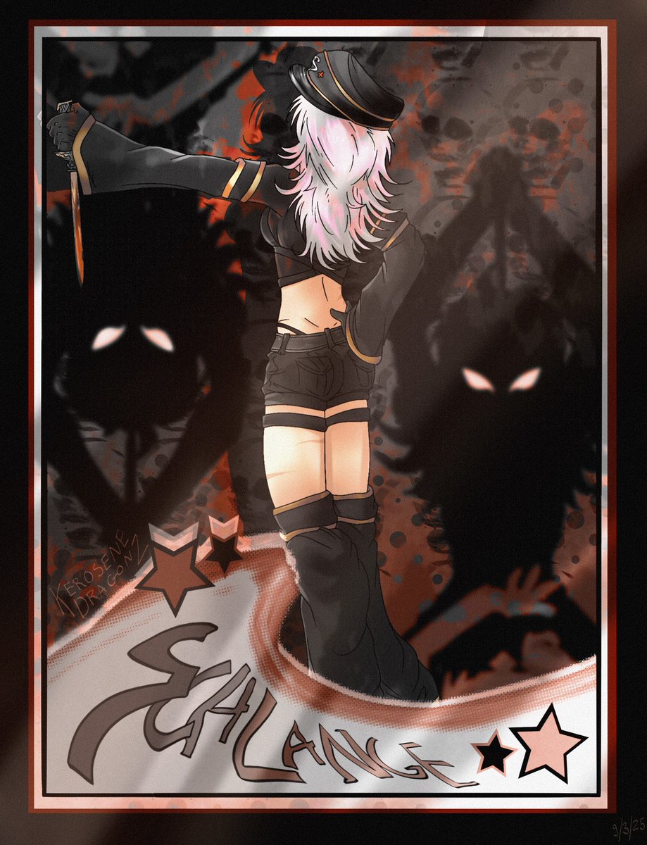 KeroseneDragonz's tweet photo. I had an idea to make art that looks like a trading card so I slapped this together in like 40 minutes. And I love giving her random fits #hellsing #hellsingultimateoc #hellsingultimate #oc #schlangehellsing #artstyle https://t.co/6IDVU0vcPn