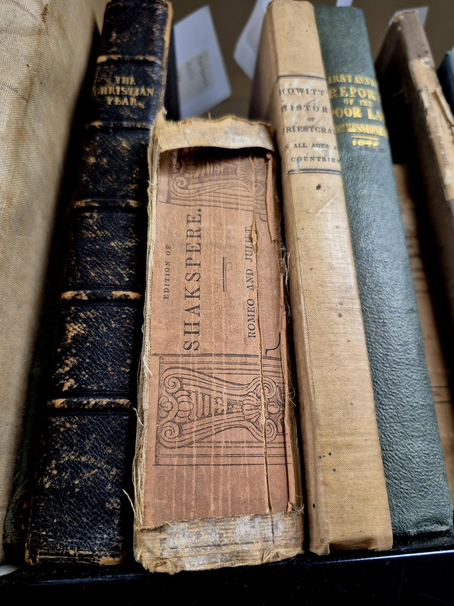 jordan_library's tweet image. This 1839 Tales about Europe, Asia, Africa and America hides a fragment of Shakespeare. A page from Romeo and Juliet was reused as binding waste, a common 19th-c. practice that offers insight into print culture and the layered lives of books. #RareBooks #SpecialCollections