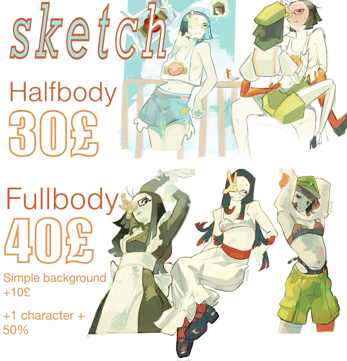 hiii im open to doing a few commissions !! ☆ 
i use paypal for (upfront) payment. dm me here or email me / whiskwhosk@outlook.com 🍅🦐