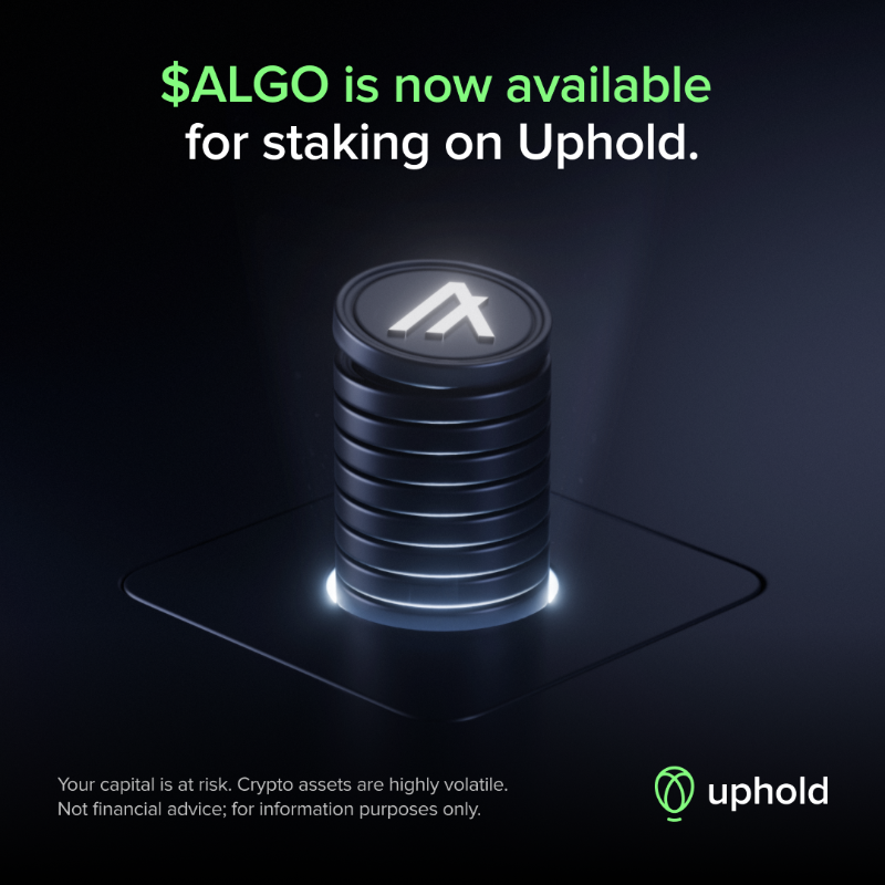 UpholdInc's tweet photo. 🚨 New Staking Asset!

🪙 $ALGO is NOW AVAILABLE for staking.

Earn up to 4% when you stake #ALGO on Uphold.

🌐 @AlgoFoundation is an L1 that ensures transaction finality within seconds, supports high transaction throughput, and maintains low transaction fees.

👇 Start Staking.