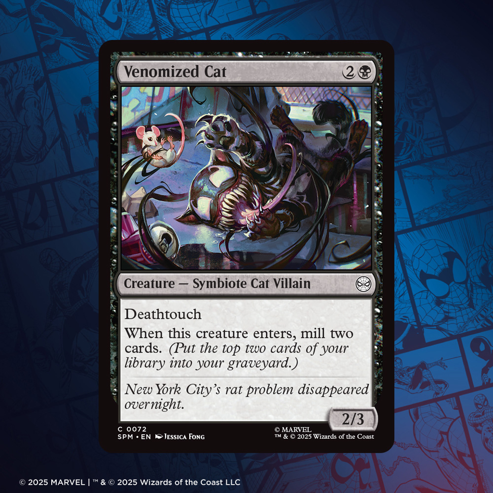 Awww, the cutest little horrific alien symbiote just wants to play with the mice. Right? That's what it's doing, right?

#MTGxSpiderMan #MTGxMarvel