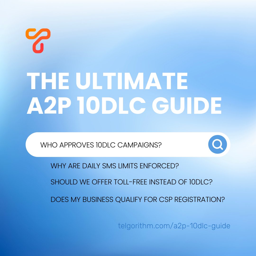 telgorithm's tweet image. A2P 10DLC still confusing? 🤔
We built the ultimate guide to help ISVs cut through the noise:
✅ Registration requirements
✅ Ecosystem explained
✅ Migration myths
✅ Future-proofing tips
Read it here 👉 telgorithm.com/a2p-10dlc-guide
