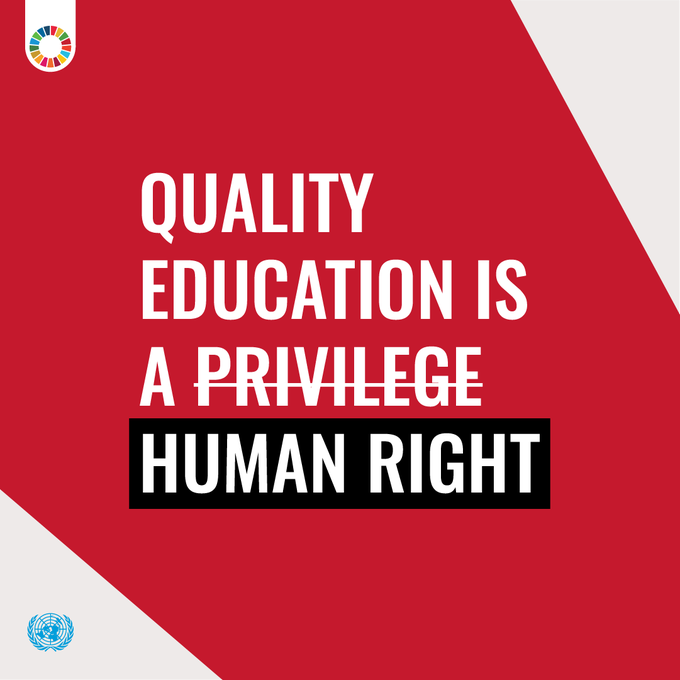 UN's tweet photo. Quality education is not a luxury — it's a human right and a powerful tool for building a better future.

Yet, global funding cuts could push 6 million more children out of school next year.

Details from @UNICEF: https://t.co/SfgVcufnKc https://t.co/FfYsj1vXyk
