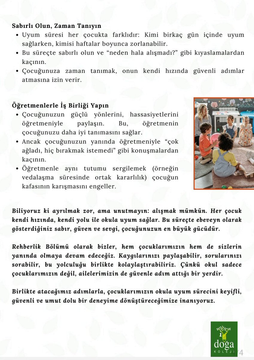 Doğa'da Uyum Haftası🌿
Okul Öncesi  ve İlkokula başlayacak Öğrenci ailelerine önerilerimiz💚