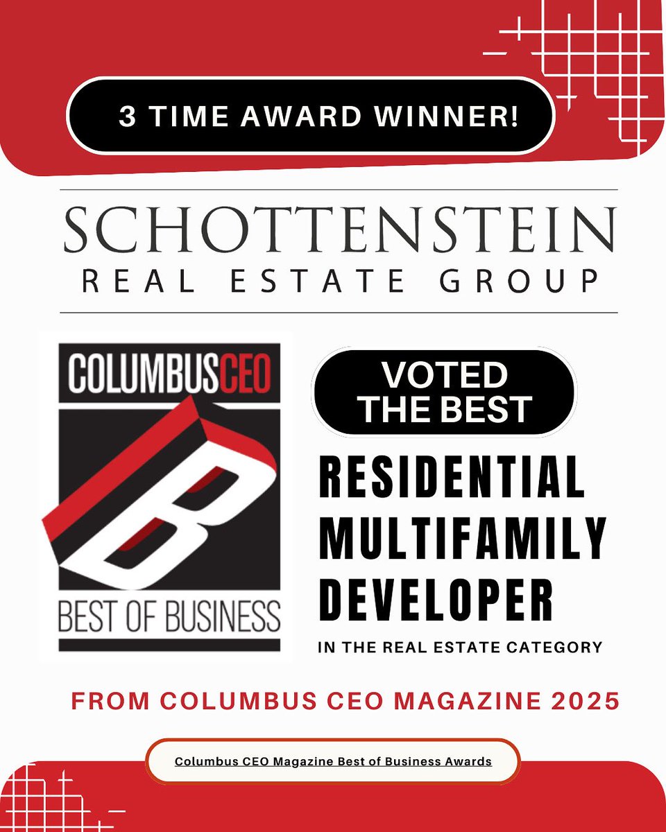 We’re proud to share that we’ve been named Best Residential Multifamily Developer by <a href="/columbusceomag/">Columbus CEO</a> —  3rd year in a row! Huge thanks to everyone who voted for us and continues to support our vision. We remain committed to creating the highest-quality communities in Central OH.