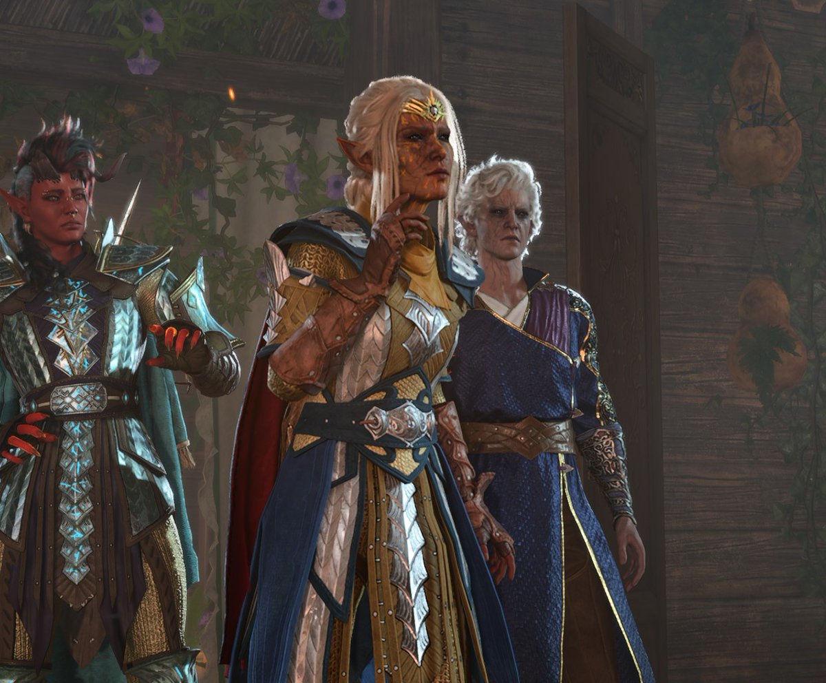 Карлах в шоке, Астариоша смотрит как на говно, а моя жрица такая tsk tsk tsk smells like heresy