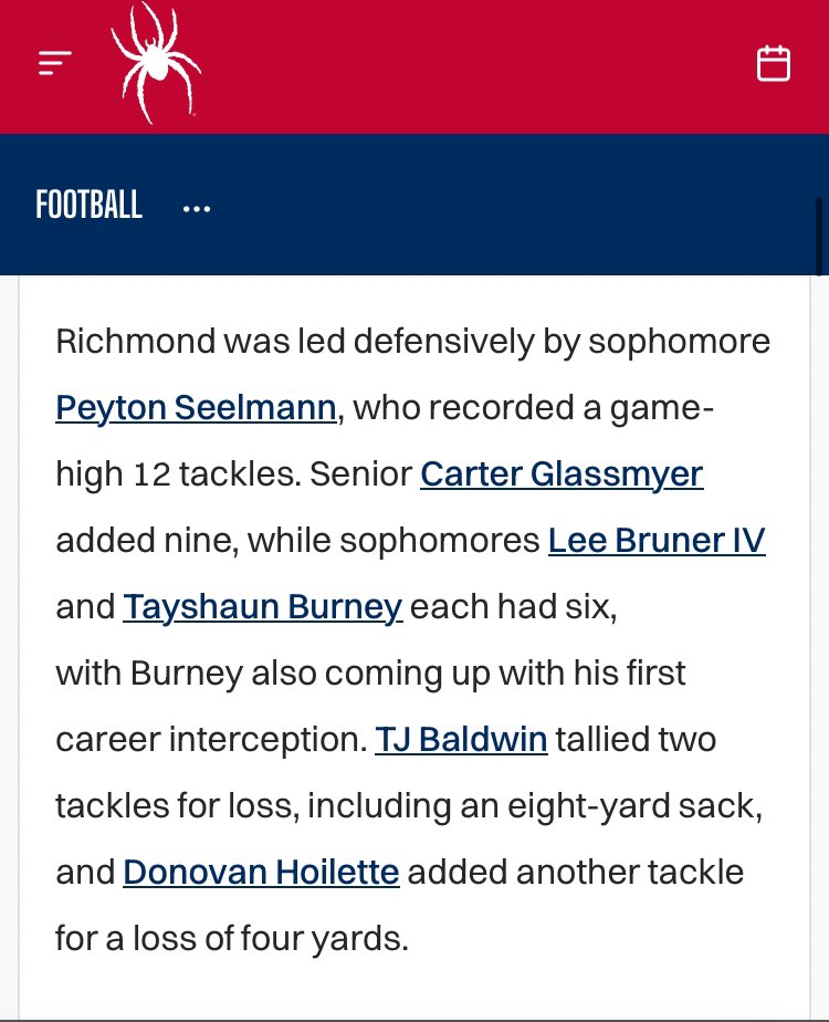 Tonya Burney (@tonyaburney01) on Twitter photo Let’s Go Tay! First College Game Interception‼️….
with 10,000 tackles and 20 PBU’s (inside mom and son joke😆)
Let’s keep climbing son! <a href="/TayshaunBurney4/">Tayshaun Burney</a> 💪🏾✨🚀☝🏾
#spiderfootball #studentathlete Let’s Go Tay! First College Game Interception‼️….
with 10,000 tackles and 20 PBU’s (inside mom and son joke😆)
Let’s keep climbing son! <a href="/TayshaunBurney4/">Tayshaun Burney</a> 💪🏾✨🚀☝🏾
#spiderfootball #studentathlete