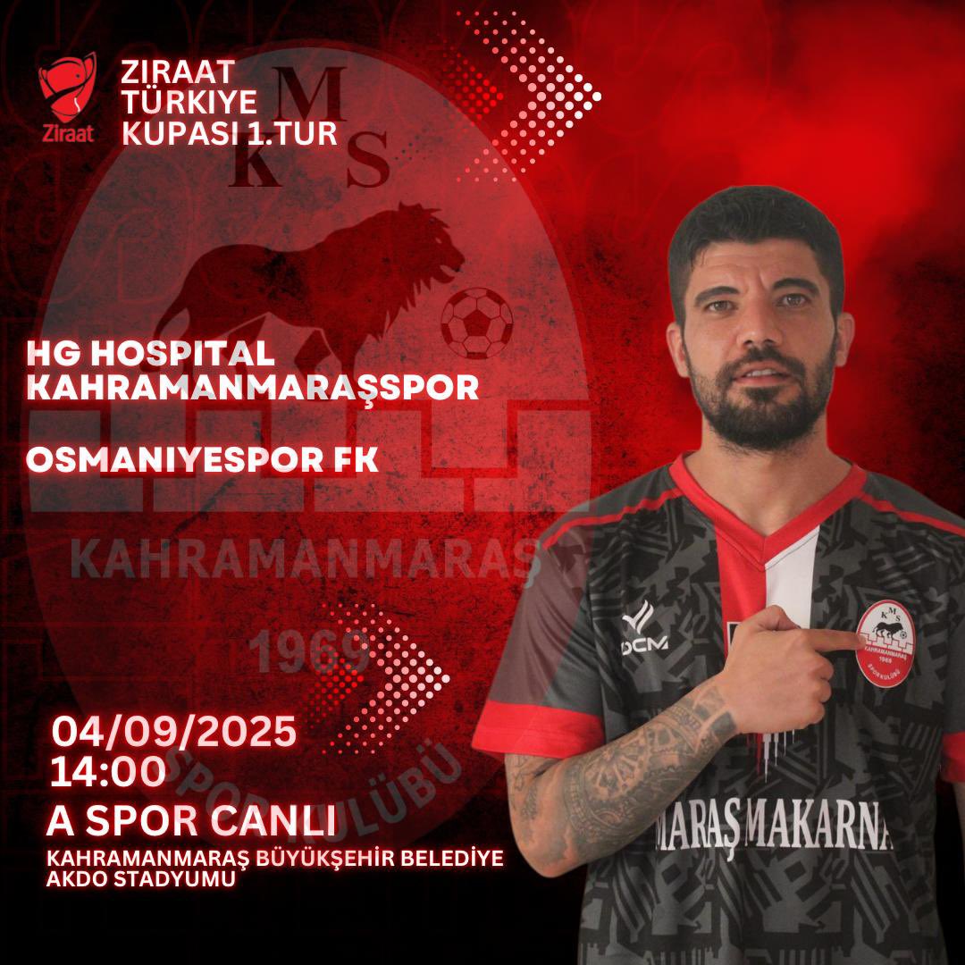#ŞEHRİNTAKIMI🔴⚪️

Kahramanmaraşspor’umuz, Ziraat Türkiye Kupası 1. Tur mücadelesinde Osmaniyespor ile karşı karşıya geliyor!

📆 04/09/2025
🕑 14:00
🏟️ Kahramanmaraş B.Belediye Akdo Stadyumu
📺 A Spor